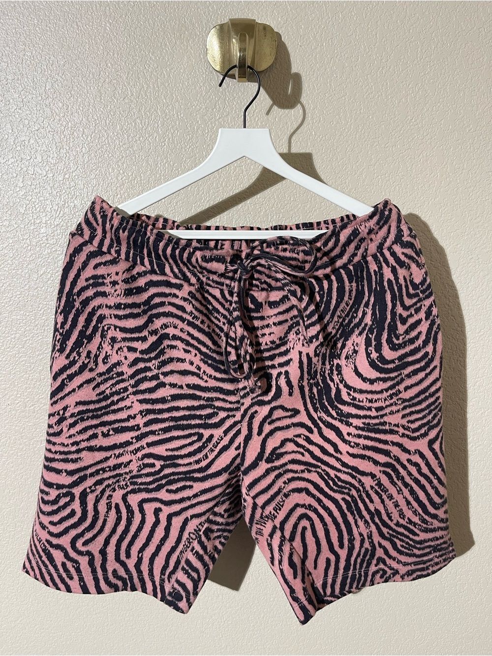 Men's Pink Zebra Print Athletic Drawstring Shorts
